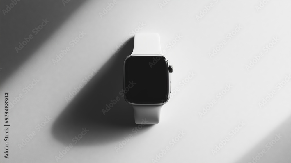 Modern Smartwatch with White Strap in Minimalist Setting Modern Smartwatch with White Strap in Minimalist Setting