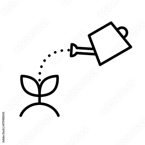 Watering plant with a watering can icon. Vector.