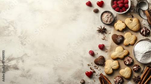 Delicious heart shaped cookies and berries create a warm romantic atmosphere