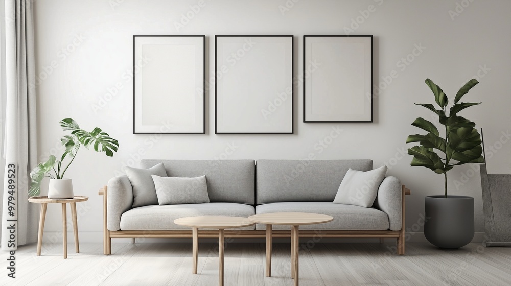 Fototapeta premium Mockup blank white minimal picture frame style aesthetic Scandinavian room