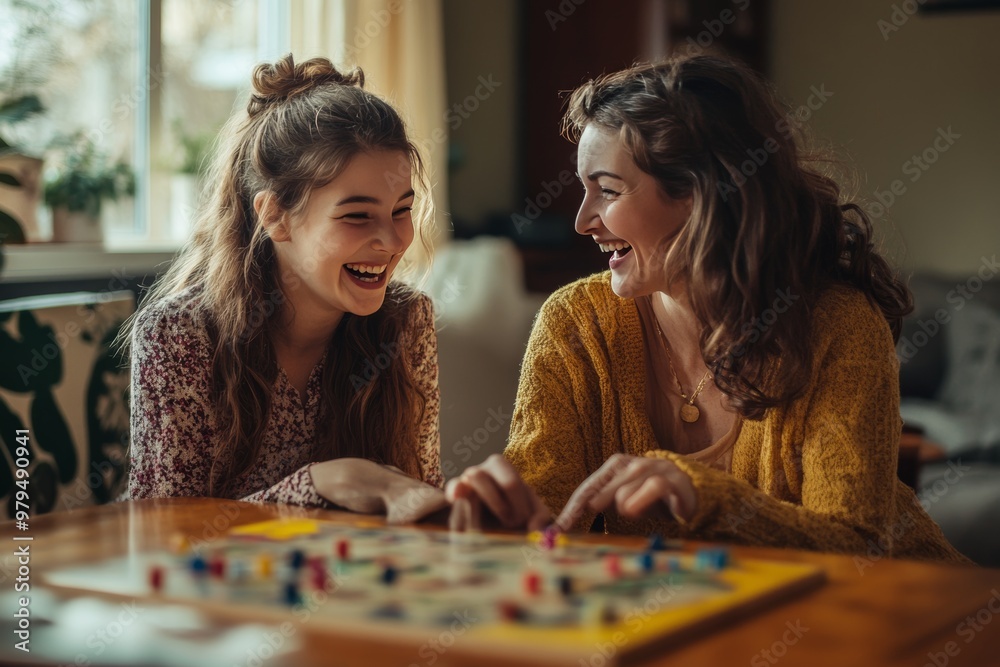 Fototapeta premium Warm and inviting moment mother and daughter bonding over laughter while playing a board game