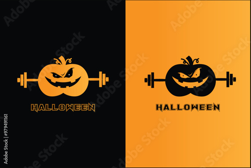 barbell and halloween illustrations vector logo for gym and fitness club.	