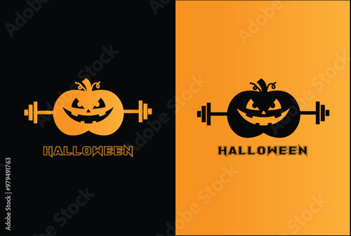barbell and halloween illustrations vector logo for gym and fitness club.	