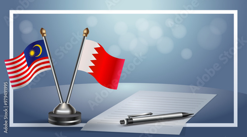 Malaysia and Bahrain Small national flag on bokeh Template background, cooperative relationship
