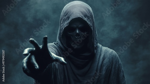 Grim Reaper in a Dark Cloak Reaching Out