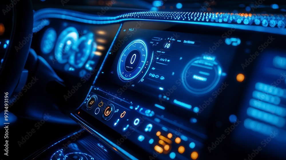 Fototapeta premium Modern car showing futuristic dashboard interface displaying information