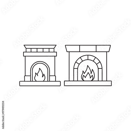 Fireplace icon set. Outline illustration of fireplace vector icon for web. Line, outline and filled vector sign. Mantelpiece symbol, logo illustration. Different style icons set. 