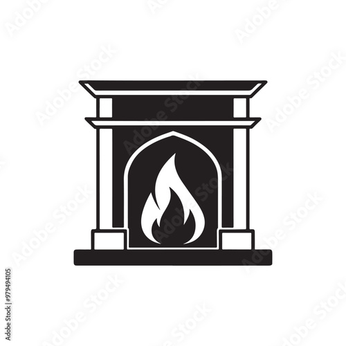 Fireplace Black Filled Vector Icon.
fireplace mantel silhouette vector illustration.  Mantelpiece symbol, logo illustration.