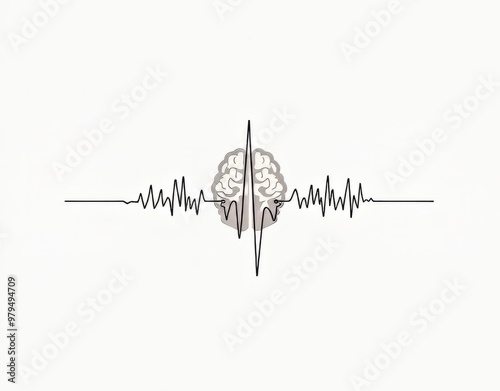 EEG Brain Activity Icon - Line Art Vector Illustration photo