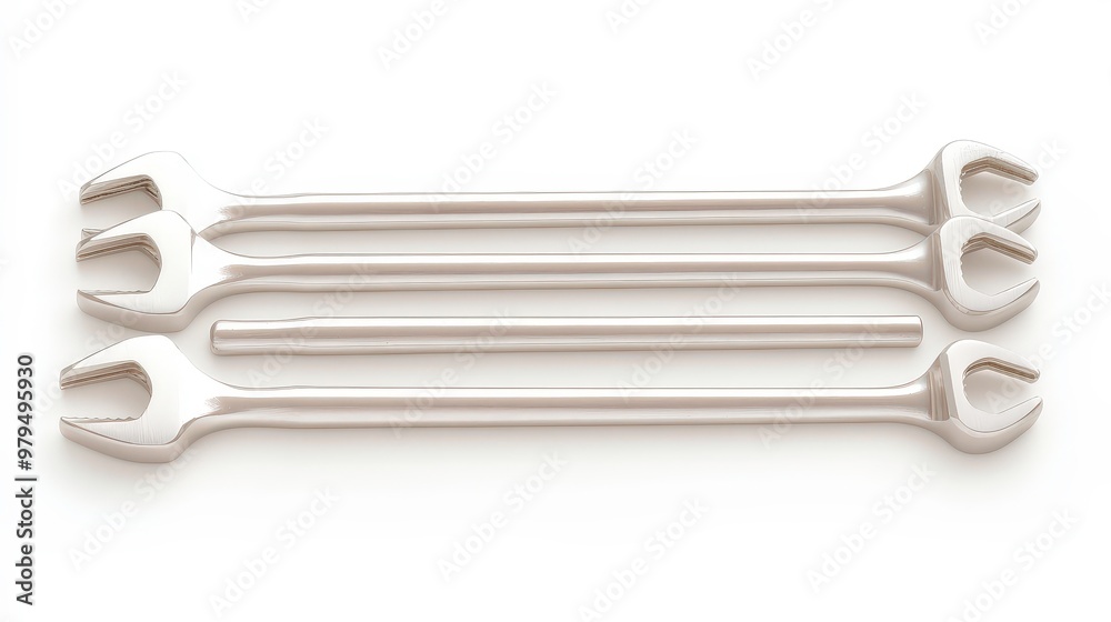 Four long silver pliers are lined up on a white background Four long silver pliers are lined up on a white background