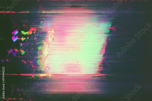 Old tv or computer screen glitch error, noise and distortions effect. Colorful abstract overlay background.