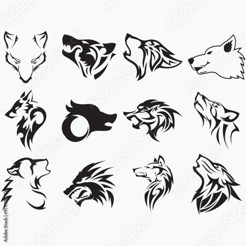 wolf icon set vector