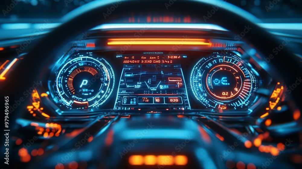 Digital dashboard displaying information while driving at night Digital dashboard displaying information while driving at night