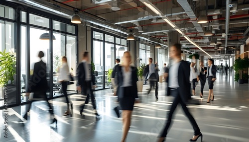 Dynamic Long Exposure of Business Crowd in Vibrant Corporate Lobby