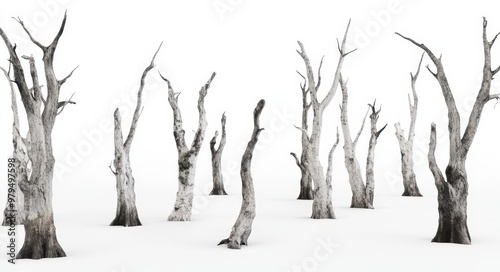 Isolated transparent backgrounds of dry trees leafless in drought 3d illustration photo