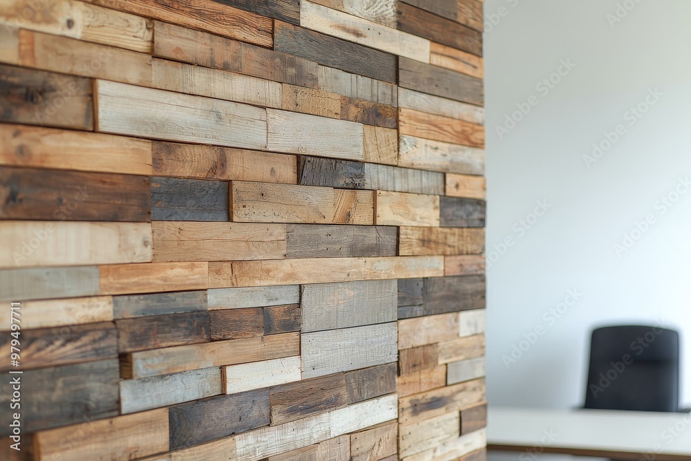 Reclaimed pallet wood accent wall in a modern living room, arranged in a chevron pattern for a unique design element recycle pallet wood design Reclaimed pallet wood accent wall in a modern living room, arranged in a chevron pattern for a unique design element recycle pallet wood design
