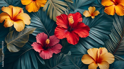 Wallpaper Mural Tropical Floral Paradise with Vibrant Exotic Blooms and Lush Foliage Torontodigital.ca