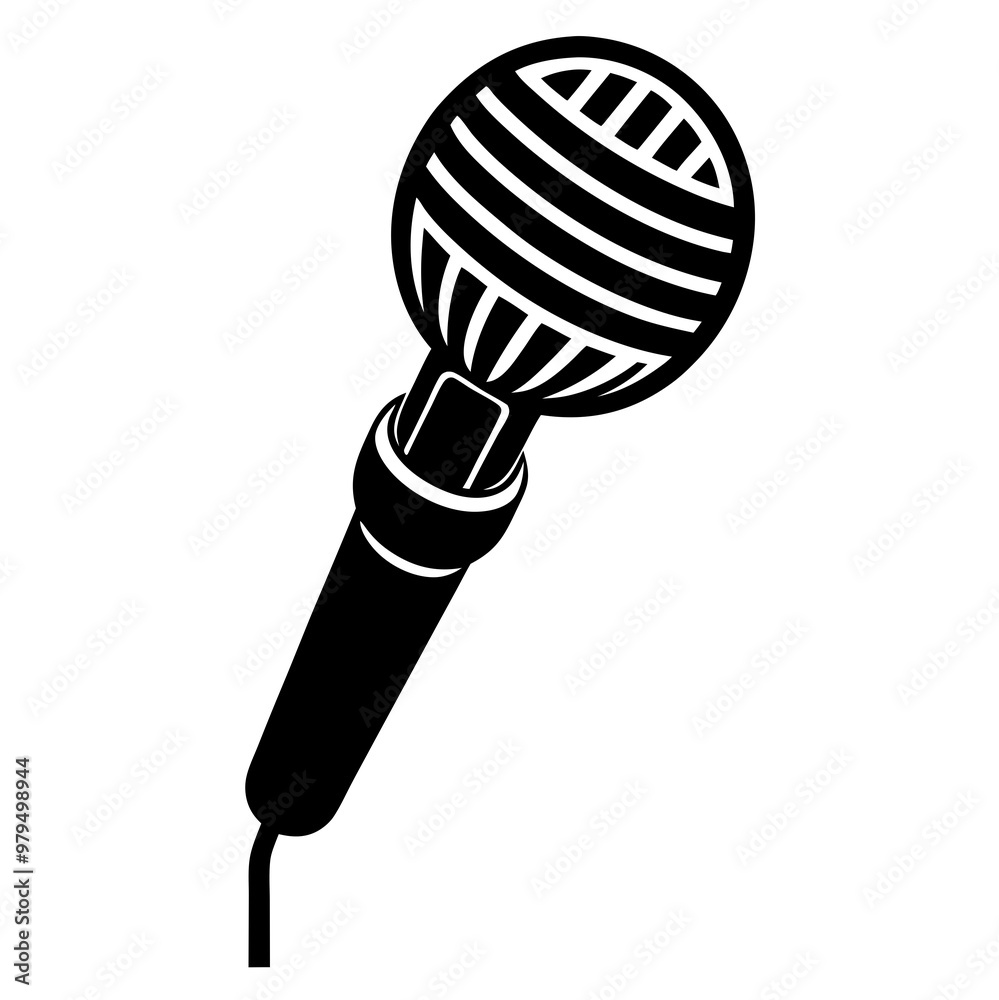 Microphone illustration in black and white style for music and communication concepts Microphone illustration in black and white style for music and communication concepts