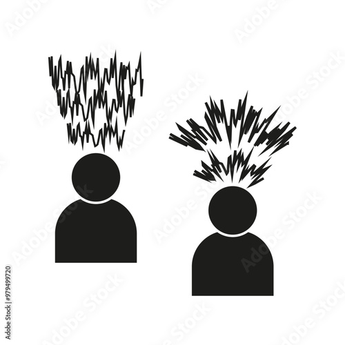 Silhouette head icons. Stress and anxiety symbols. Mental health vector illustration.