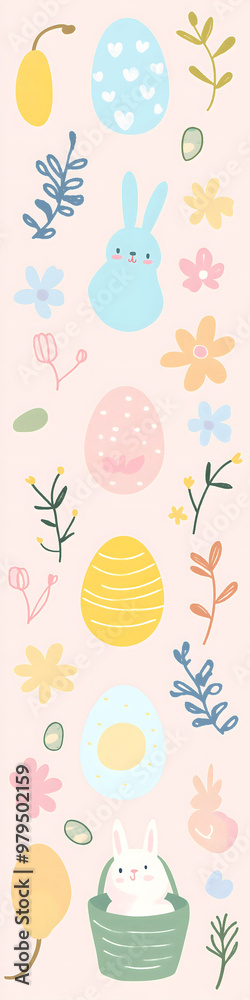 Obraz premium Easter 2D Vector Pattern elements Easter theme featuring repeating elements like Easter eggs bunnies flowers and baskets
