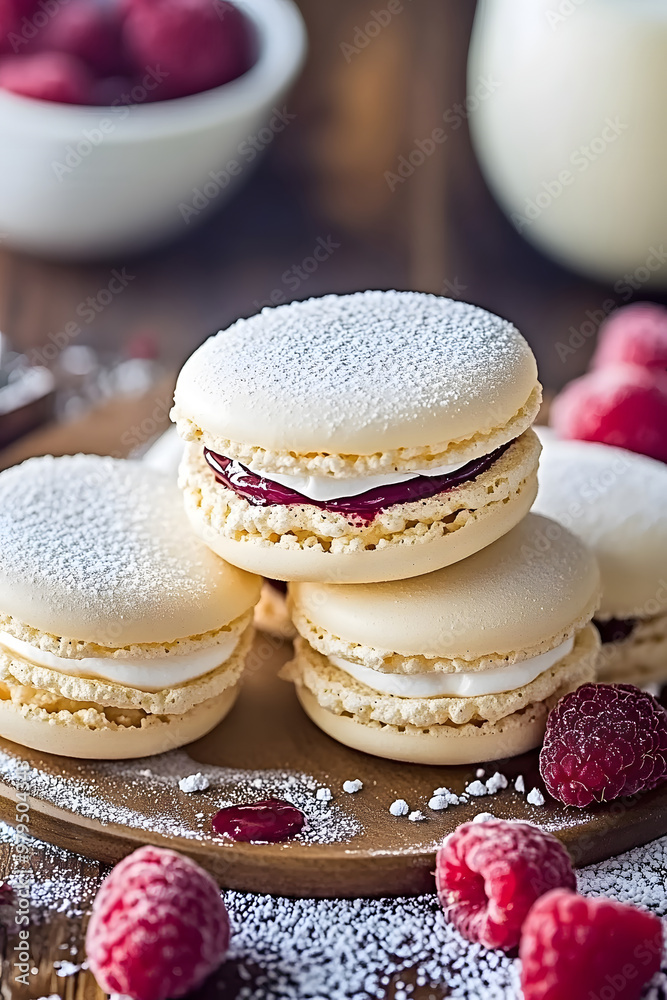 elegant White Chocolate Raspberry Macarons with Italian meringue shells, creamy ganache, and fresh raspberries. elegant White Chocolate Raspberry Macarons with Italian meringue shells, creamy ganache, and fresh raspberries.