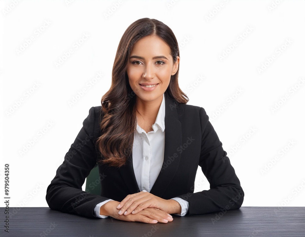 Business Professional Conducting a Video Conference in a Sleek Office Isolated on White Background, Clipping Path, Full Depth of Field