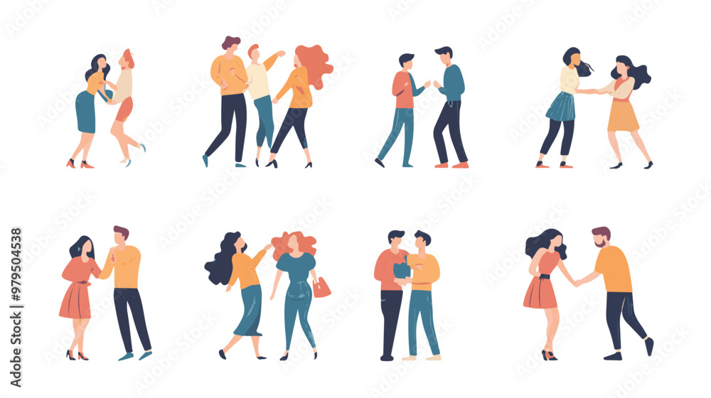 Group of happy young people dancing and having fun. Vector illustration.
Group of happy young people dancing and having fun. Vector illustration.