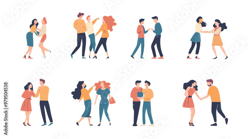 Group of happy young people dancing and having fun. Vector illustration. 