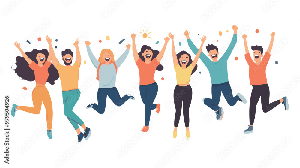 Group of happy young people dancing and having fun. Vector illustration.
Group of happy young people dancing and having fun. Vector illustration.