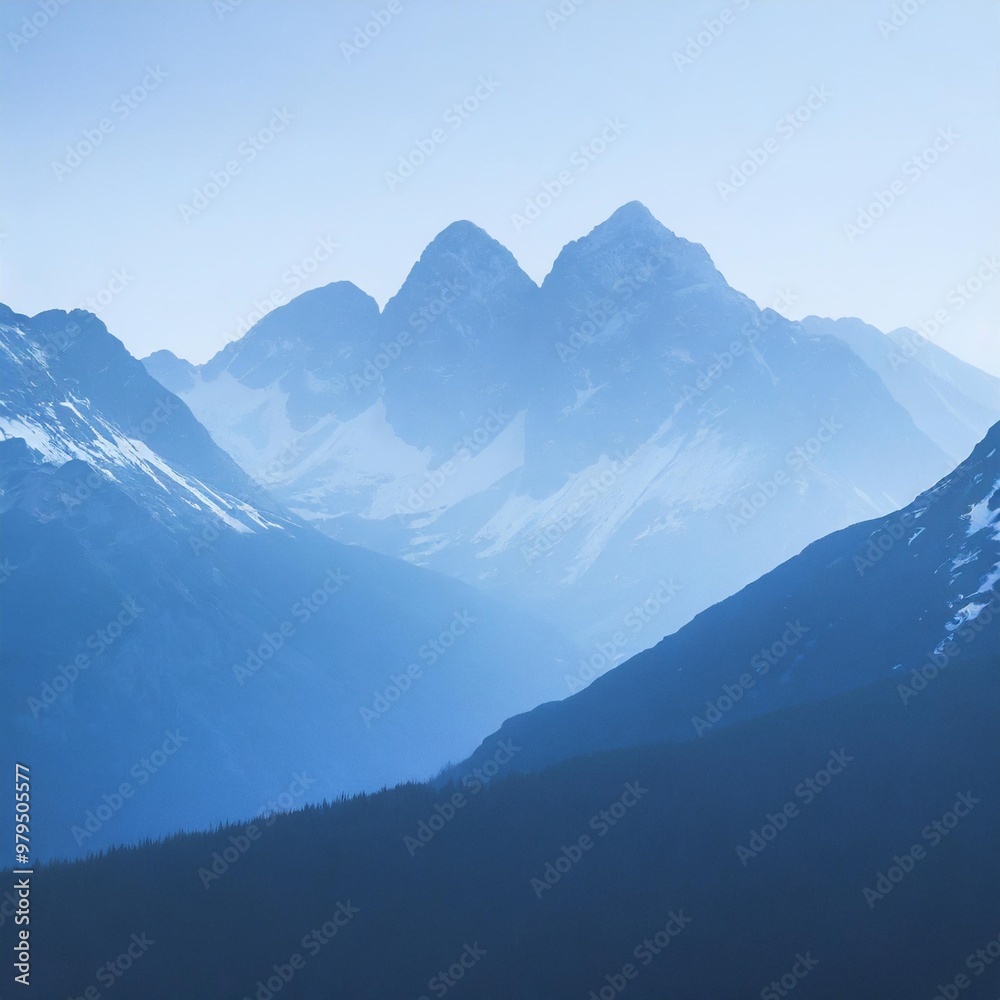 Snow-capped peaks in a remote mountain range, surrounded by untouched wilderness Snow-capped peaks in a remote mountain range, surrounded by untouched wilderness