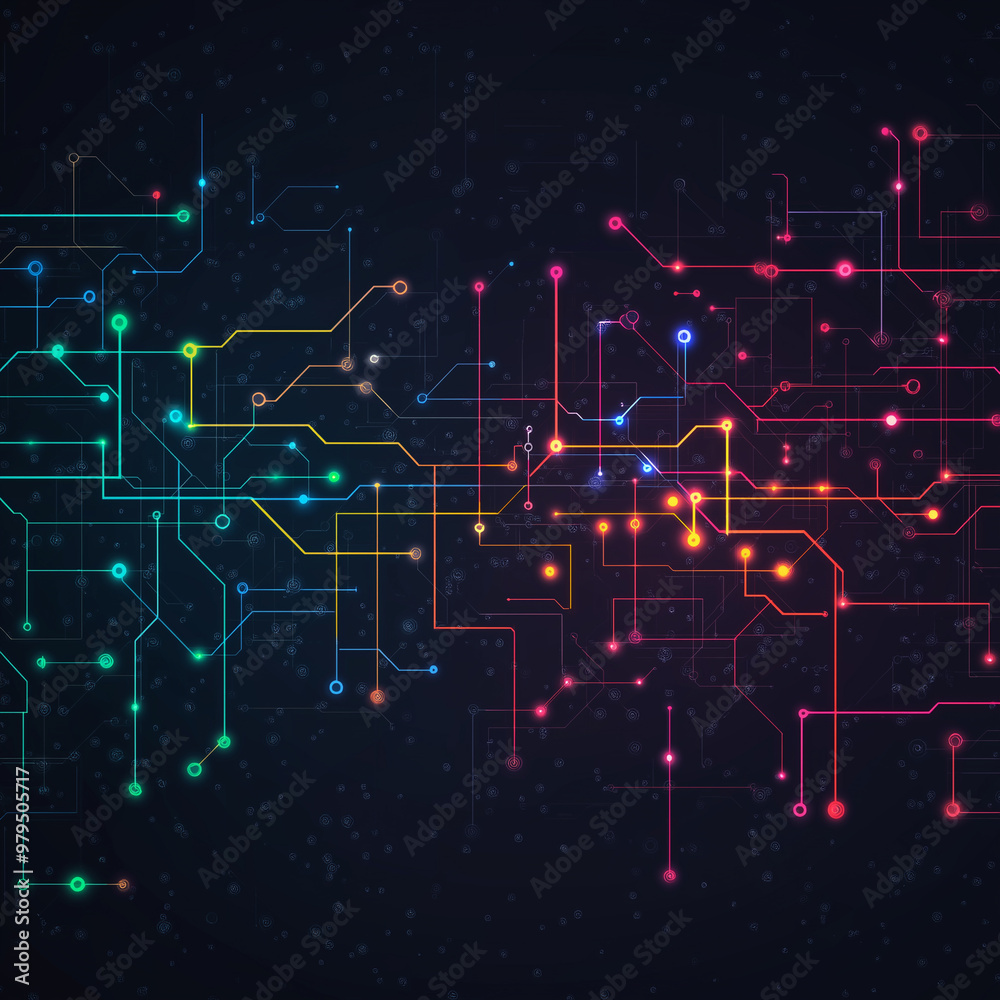 A close up of a circuit board with many small orange and blue dots