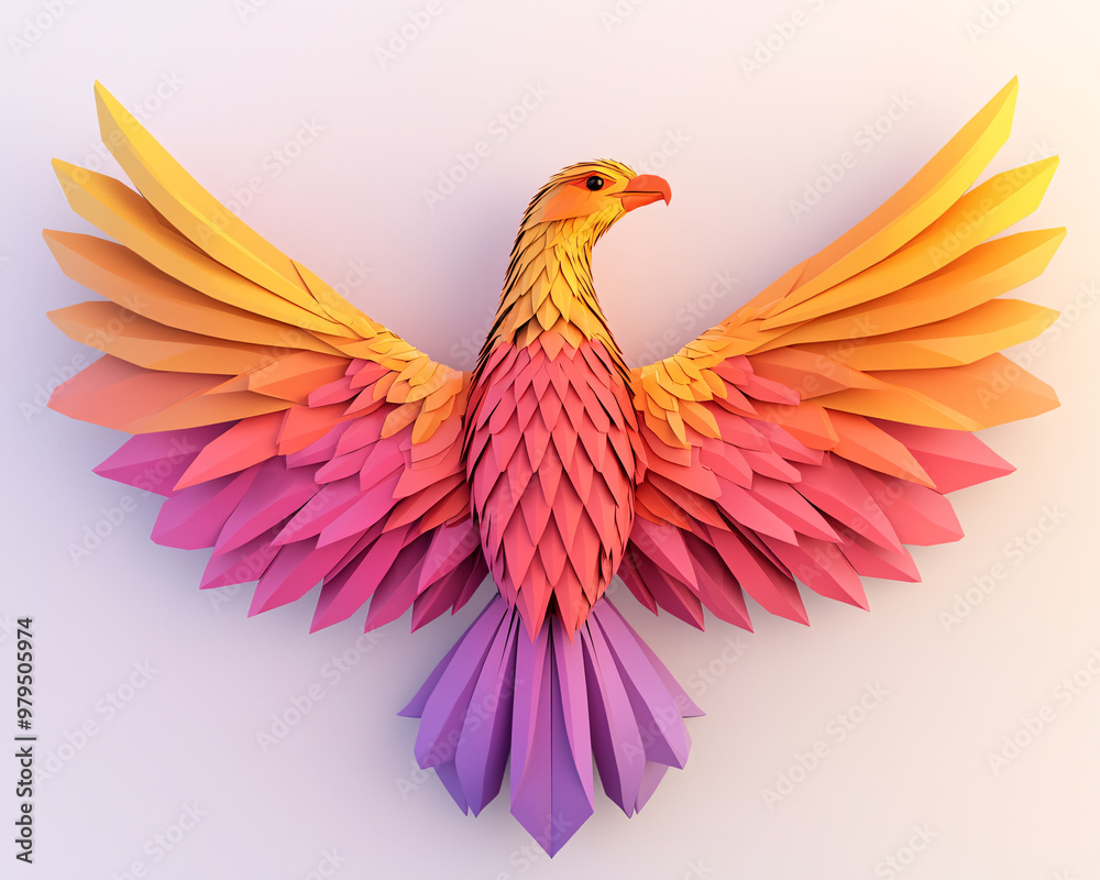 Obraz premium Vibrant paper art of a bird with colorful wings, symbolizing beauty and creativity in modern design.