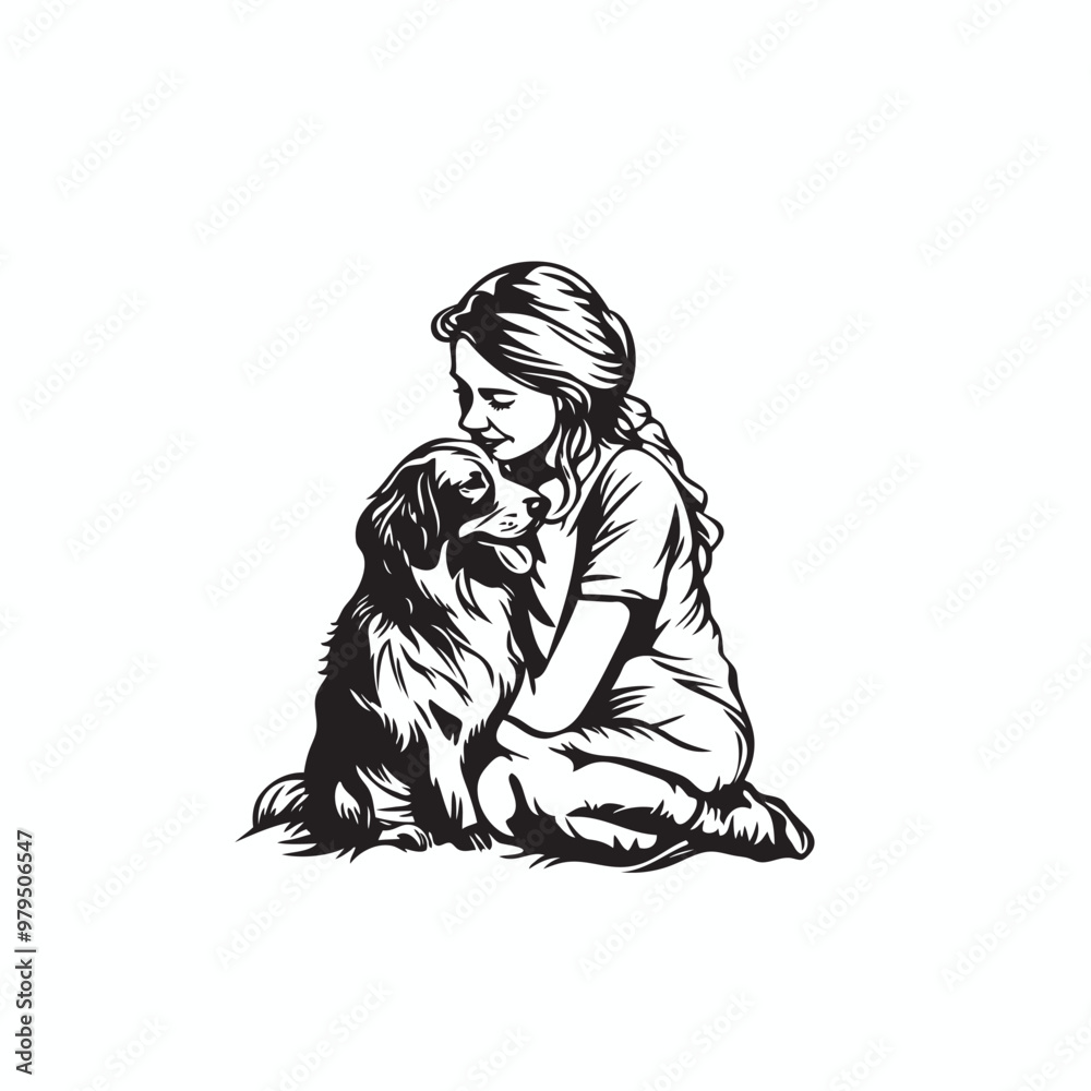 Fototapeta premium women with dog pets vector logo