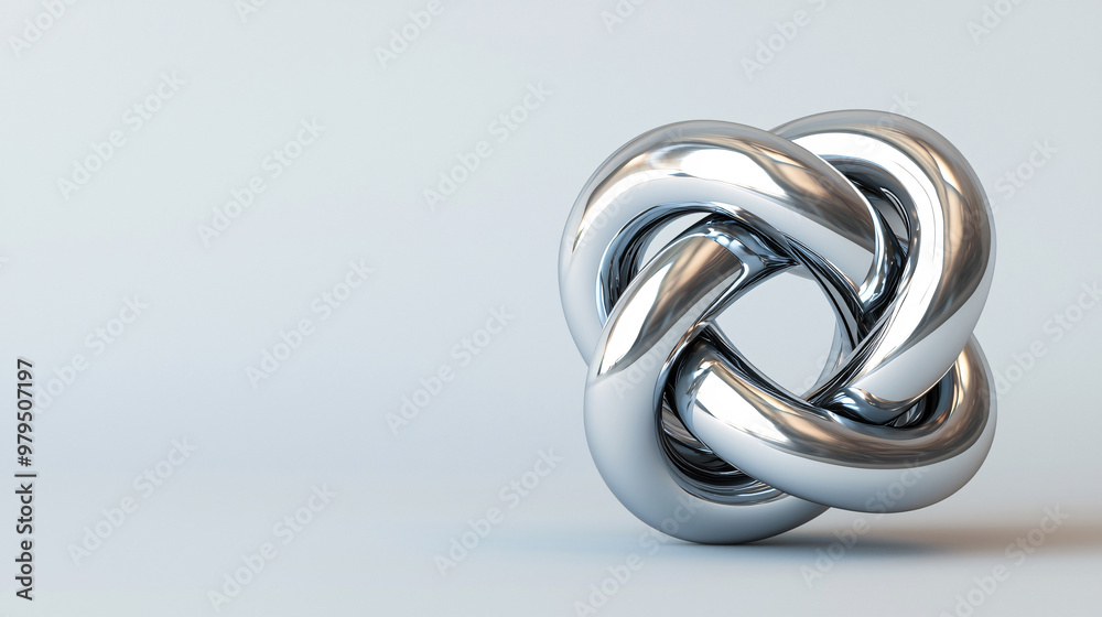 A shiny, metallic knot sculpture symbolizing unity and strength, set against a soft, neutral background for modern decor. A shiny, metallic knot sculpture symbolizing unity and strength, set against a soft, neutral background for modern decor.