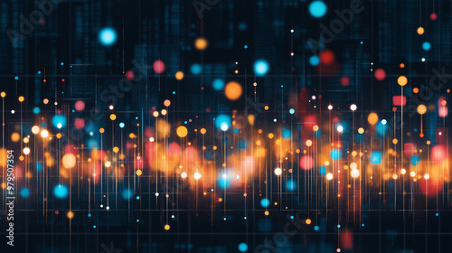 A close up of a circuit board with many small orange and blue dots