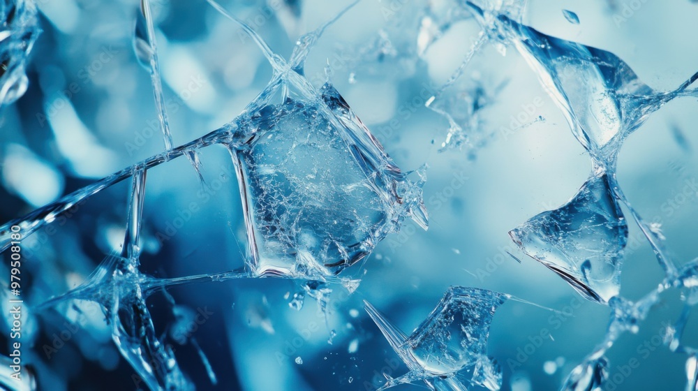 Close-up of shattered blue ice pieces with reflection and texture details Close-up of shattered blue ice pieces with reflection and texture details