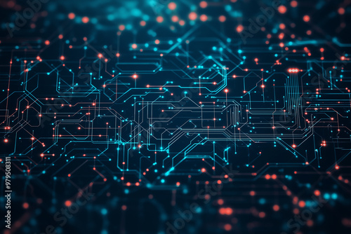 Wallpaper Mural A close up of a circuit board with many small orange and blue dots Torontodigital.ca