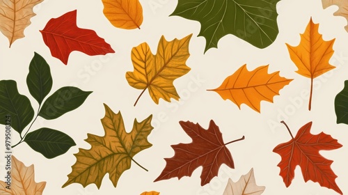 Wallpaper with leaves against a cream color background. Holiday banner with copy space.