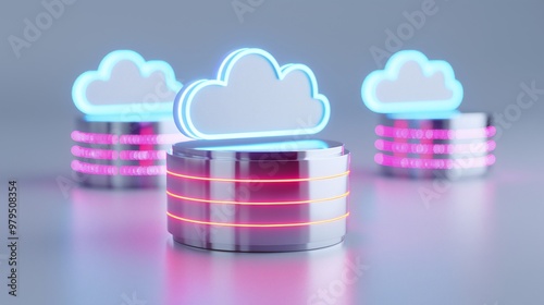 Modern digital cloud storage concept with neon elements, showcasing innovative technology and data management solutions.