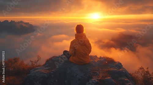 Person sitting on a cliff at dawn, contemplating new possibilities