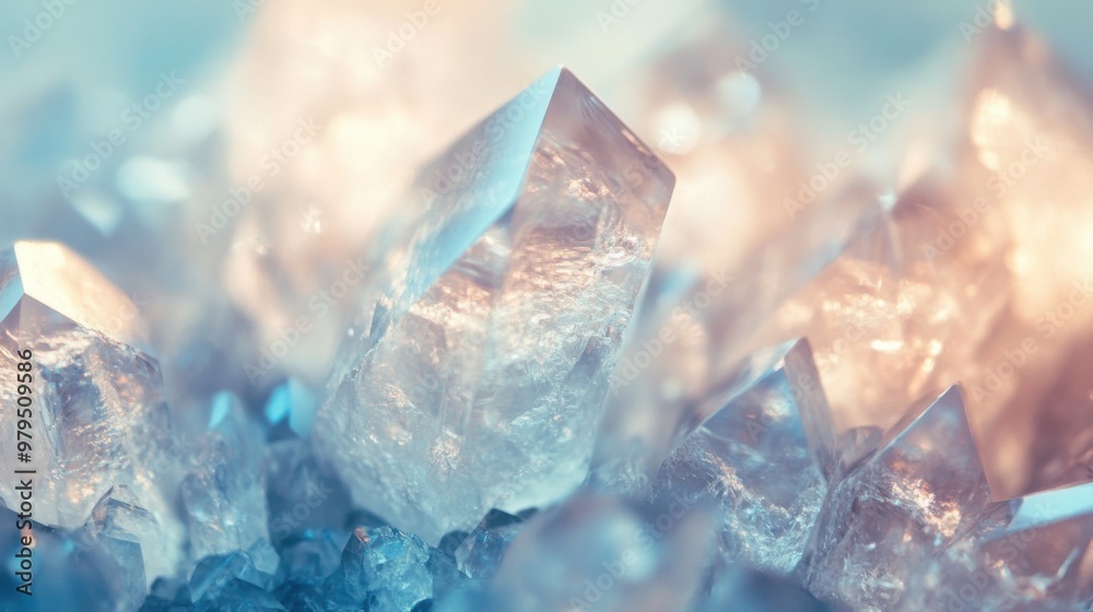 Close-up of sparkling natural quartz crystals with light reflections