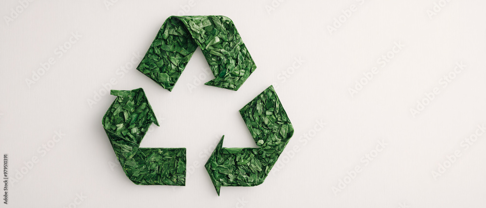 A creative representation of recycling concept with green arrows made of natural materials, symbolizing sustainability and eco-friendliness. A creative representation of recycling concept with green arrows made of natural materials, symbolizing sustainability and eco-friendliness.