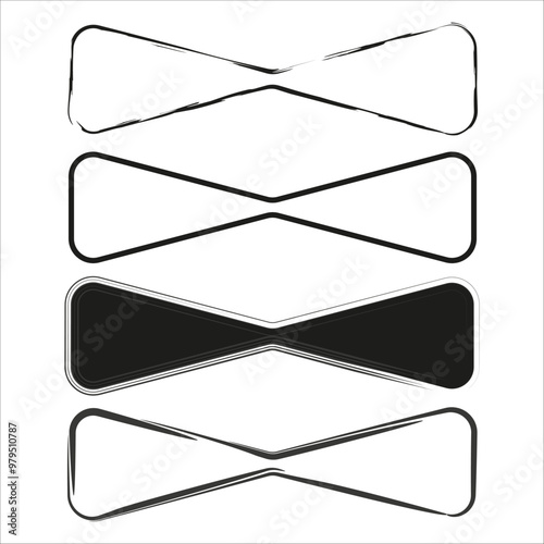 Bowtie shape collection. Geometric bowtie outlines. Abstract bowtie symbols. Black and white vector.