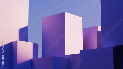 Multisized Cubes Aligned Precisely. White and Violet  3D render.