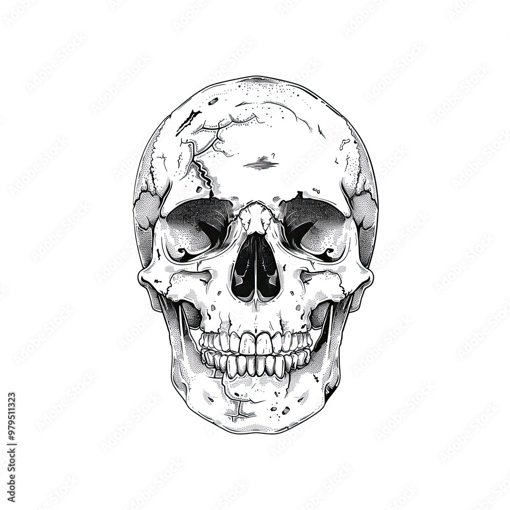 Obraz premium Human Skull Illustration in Black and White