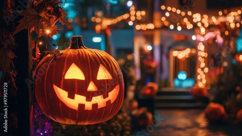 Wallpaper Mural Glowing Jack-o'-lantern with a Festive Background of Bokeh Lights Torontodigital.ca