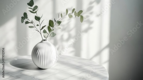 elegant white marble table with vase and plants minimalist interior design still life