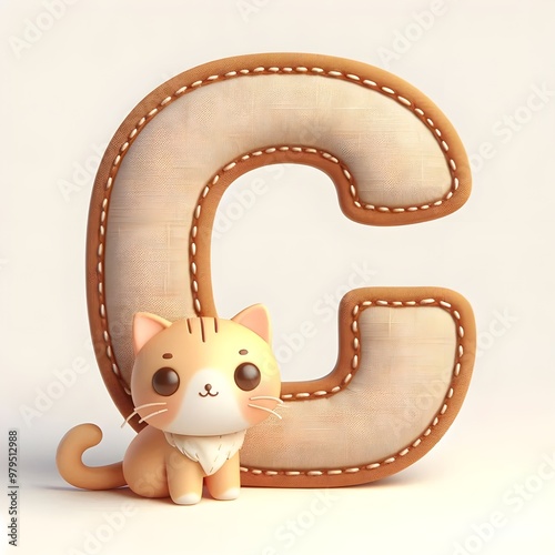 Cute Cat Letter C Illustration: A charming, hand-drawn illustration of a sweet kitty peeking out from behind a whimsical letter 