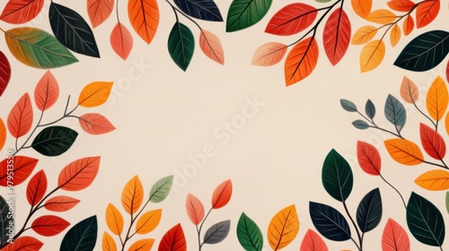 Colorful autumn leaves arranged around a blank space, perfect for seasonal decor or nature-themed designs