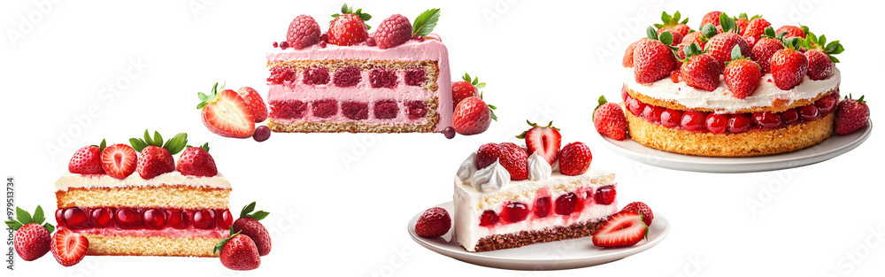 Delicious Strawberries Cakes on Transparent Background for Sweet Treats Concept Delicious Strawberries Cakes on Transparent Background for Sweet Treats Concept